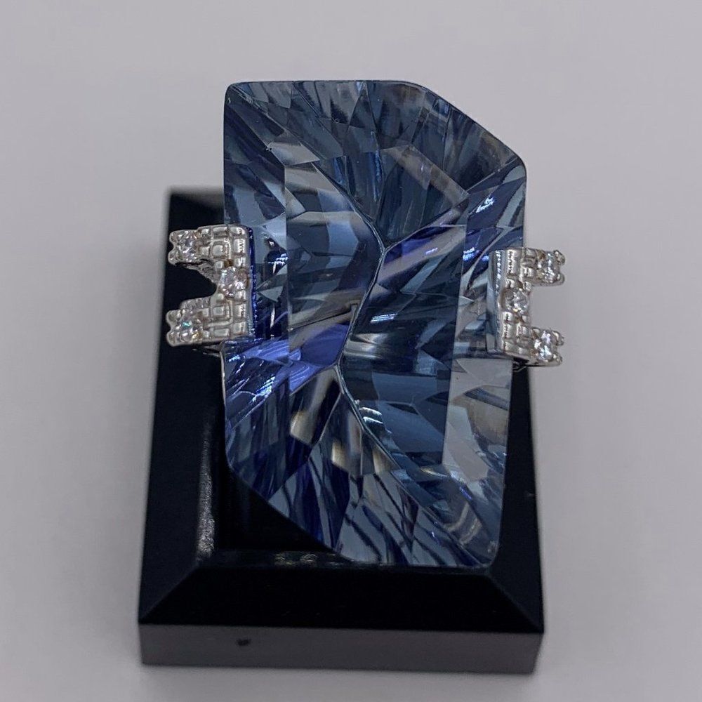 Ring solid 925 sterling silver, natural blue ametrine, clear gem accents…